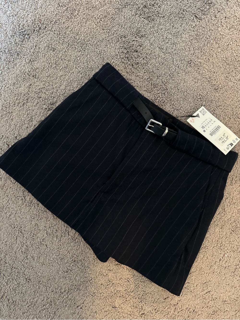 Zara Navy Pinstripe Belted Skort